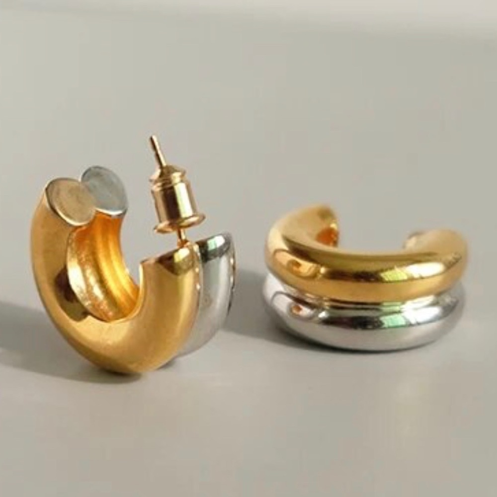 Two Tone Polished Thick Earrings